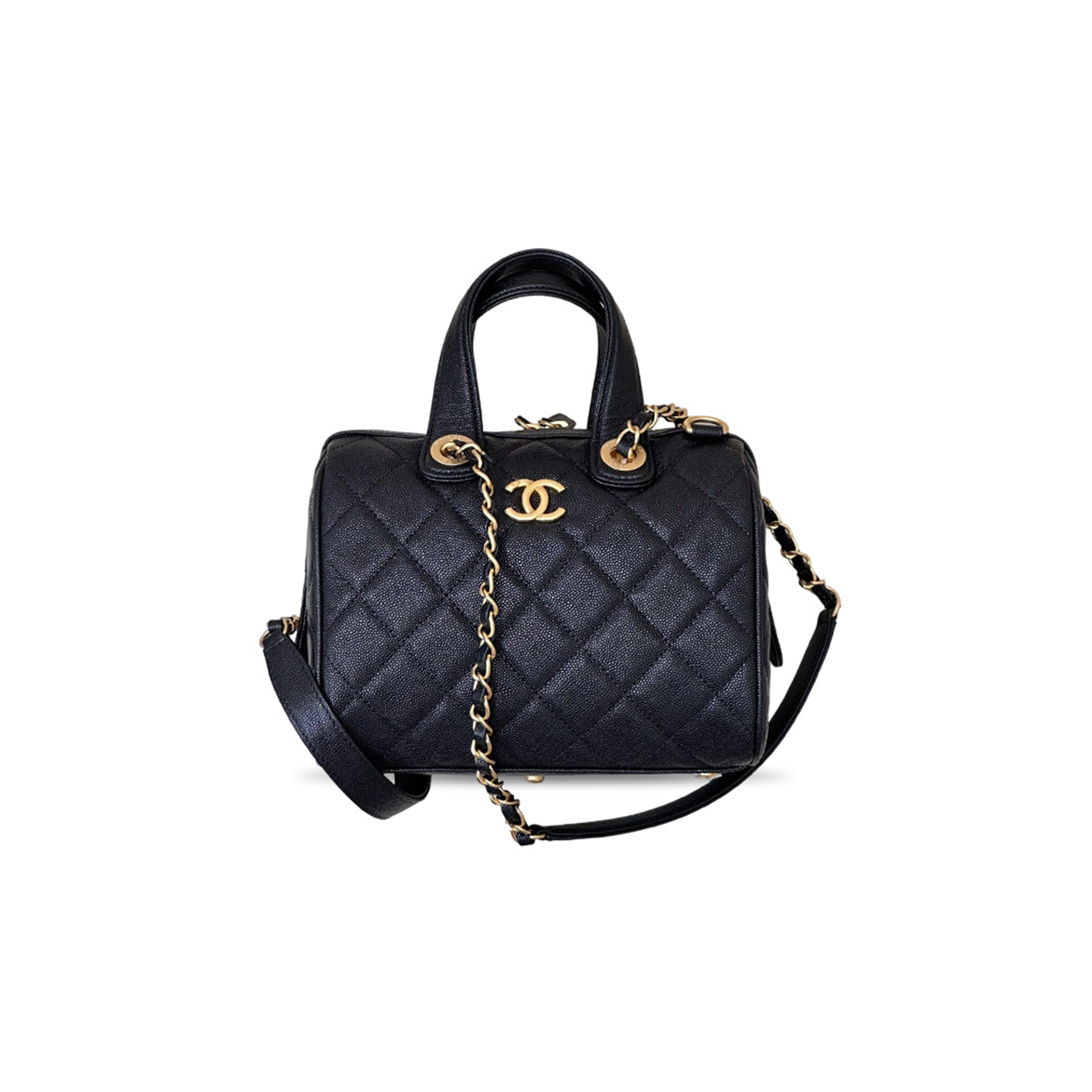 CHANEL SMALL CAVIAR EFFECT LEATHER BOWLING BAG AS5578 (21*16*13cm)